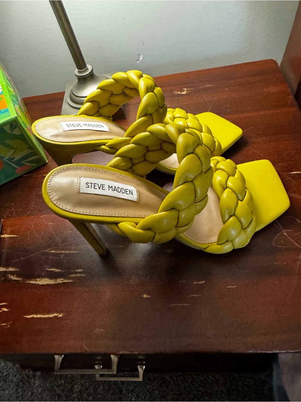 Steve Madden Braided Strap High Heel Sandals in Chartreuse Yellow - Picture 5 of 9